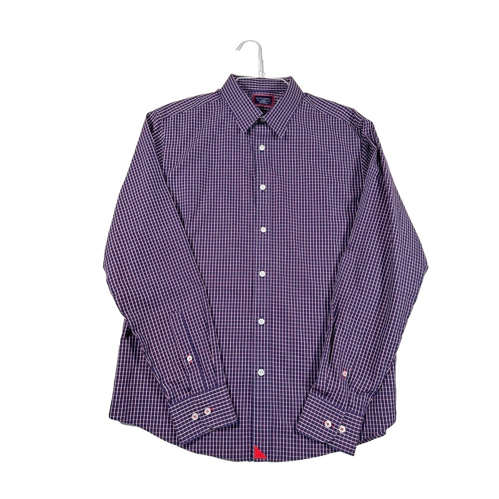 UNTUCKit Mens Large Slim Fit Wrinkle Free Button Up Shirt Large Navy‎ Blue Check